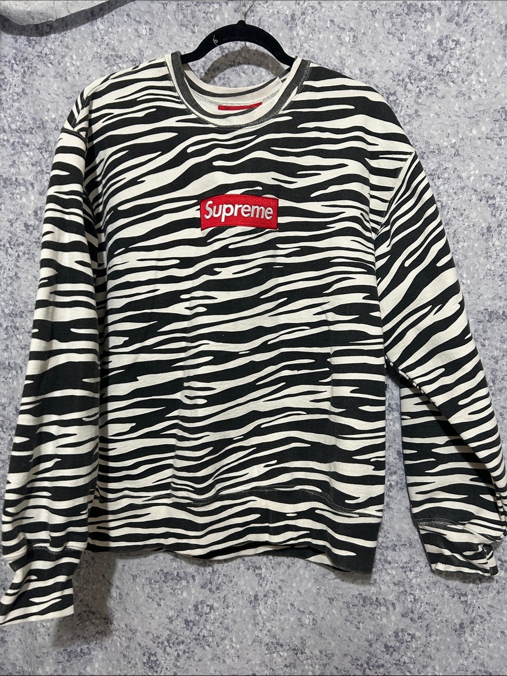 Supreme Black & White Zebra Crewneck with Red Box Logo